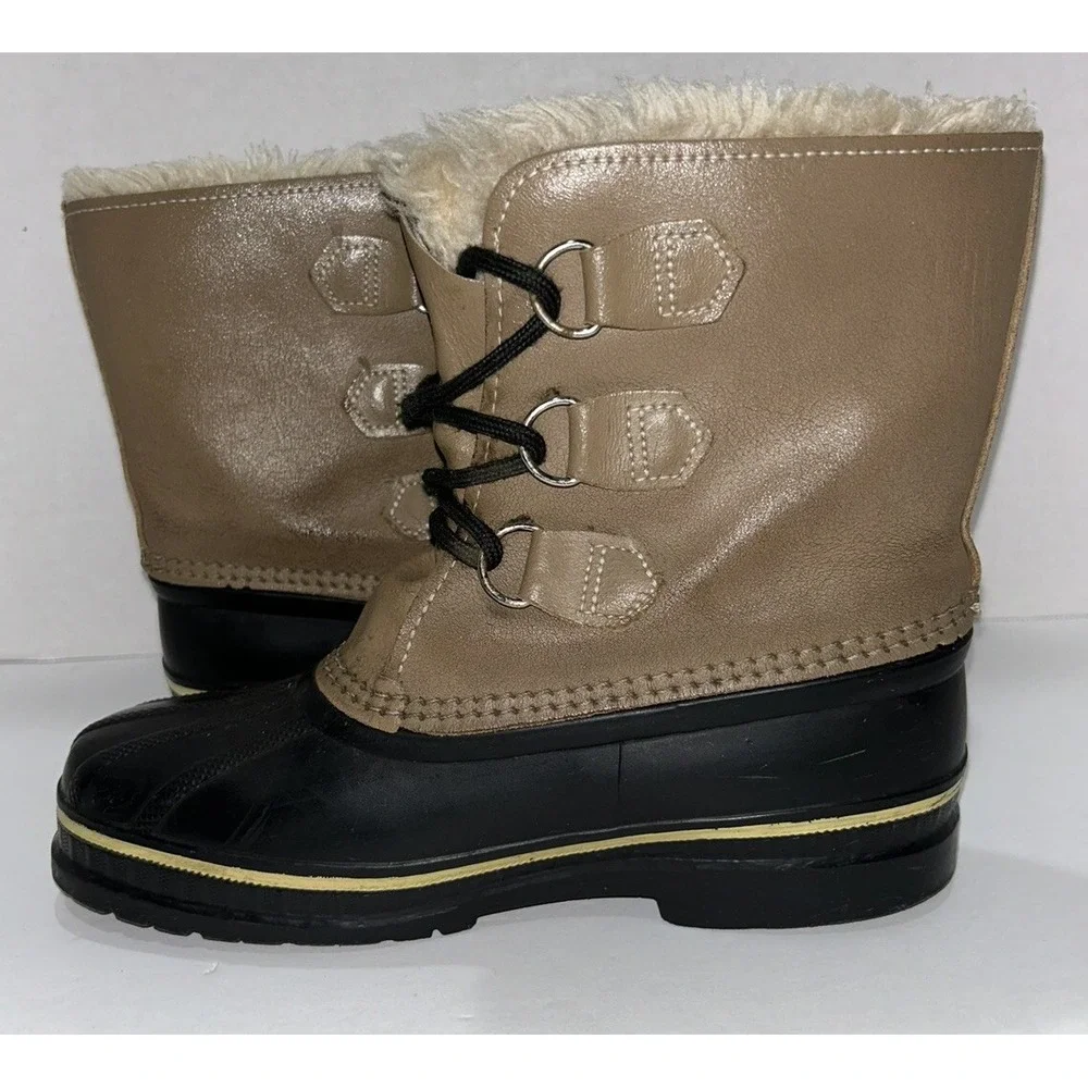 Ram Sorel Women's boots Size 5 Tan Fur Trim Water Resistant Winter Wool‎ Lined